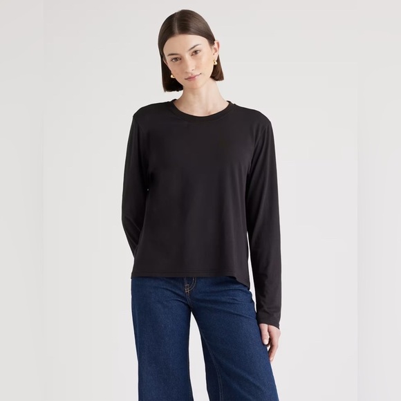 Quince Tops - Quince Women's XL Black Cotton Modal Blend Relaxed Boxy Long Sleeve T-Shirt Top
